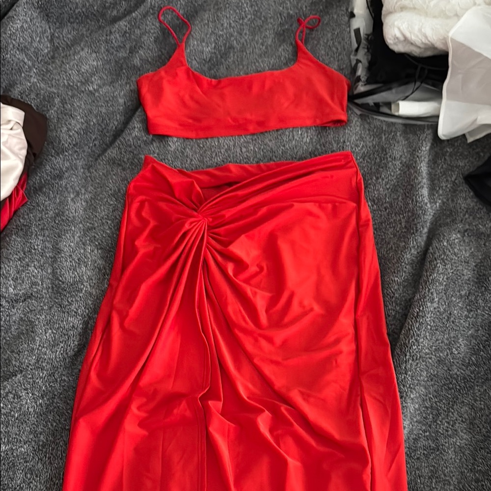 2 Piece Set Maxi Red Skirt